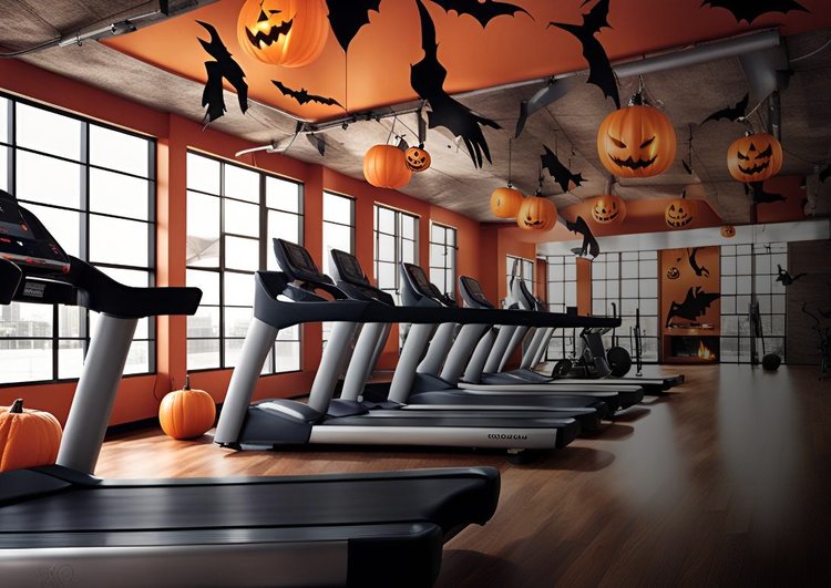 A gym with Halloween decorations